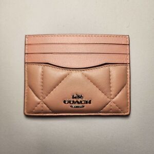 NWT Coach CJ525 Slim Id Card Case With Puffy Diamond Quilting Silver Light Pink